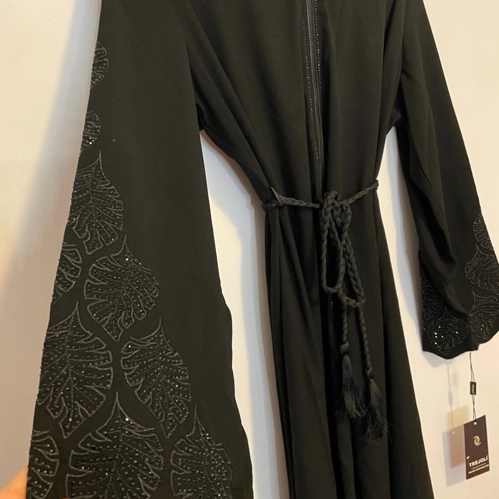 Embroidered Black Abaya with Tassel Belt